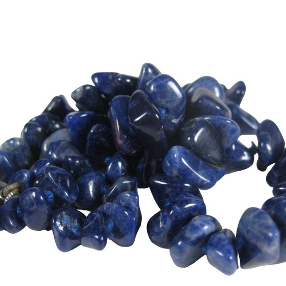 Lapis Lazuli Stone Chip Necklace Beaded 22 inch Vintage Strand Hand Knotted - Picture 1 of 6